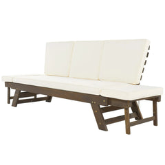 Bellemave® Outdoor Adjustable Patio Wooden Daybed Sofa Chaise Lounge with Cushions - Bellemave