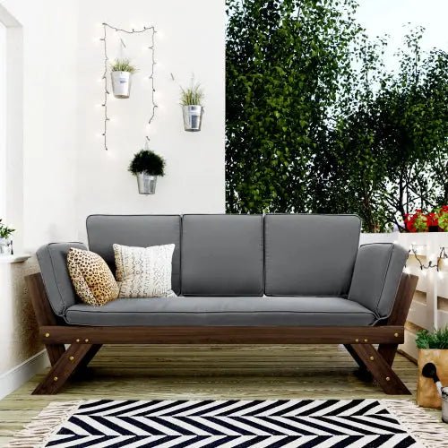 Bellemave® Outdoor Adjustable Patio Wooden Daybed Sofa Chaise Lounge with Cushions - Bellemave