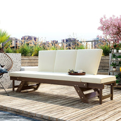 Bellemave® Outdoor Adjustable Patio Wooden Daybed Sofa Chaise Lounge with Cushions - Bellemave