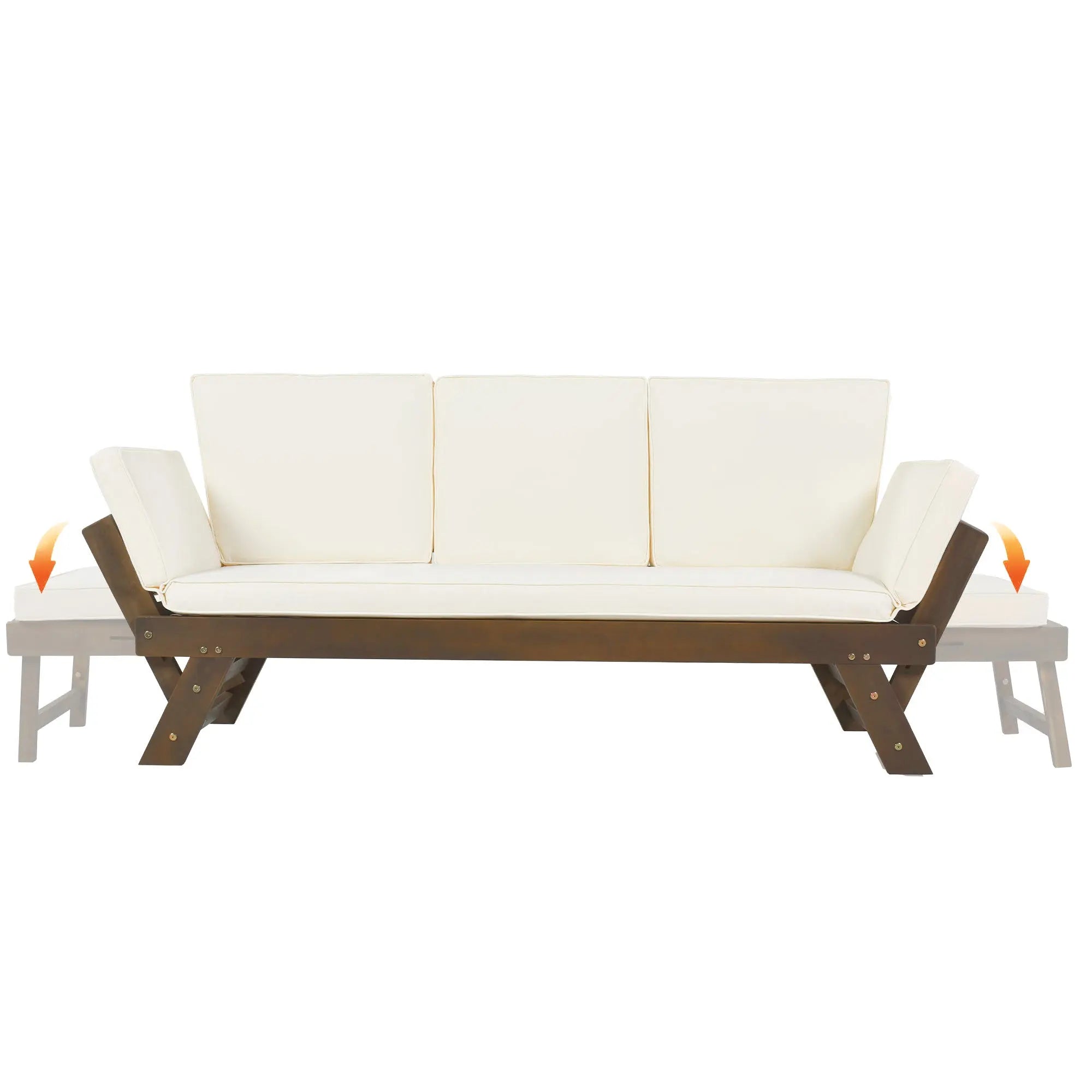 Bellemave® Outdoor Adjustable Patio Wooden Daybed Sofa Chaise Lounge with Cushions - Bellemave