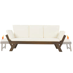 Bellemave® Outdoor Adjustable Patio Wooden Daybed Sofa Chaise Lounge with Cushions - Bellemave