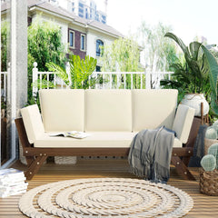 Bellemave® Outdoor Adjustable Patio Wooden Daybed Sofa Chaise Lounge with Cushions - Bellemave