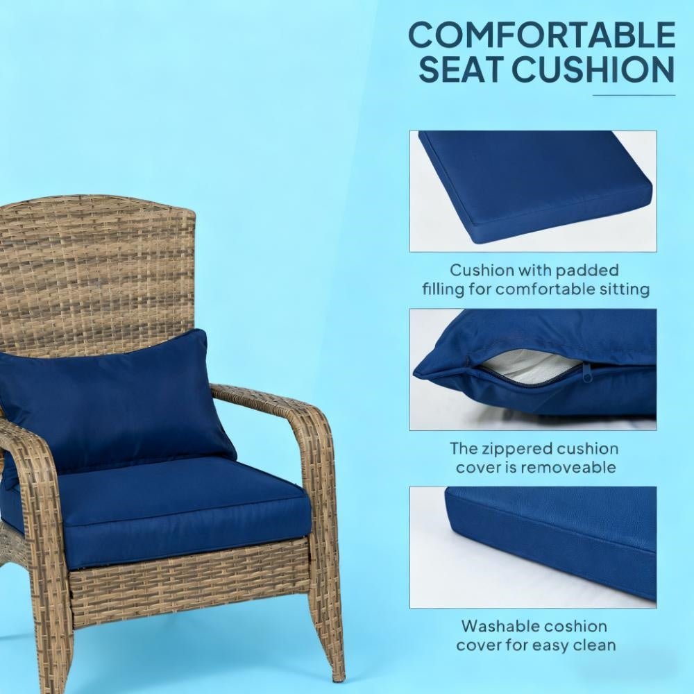 Bellemave® Outdoor All - Weather Rattan Fire Pit Chair with Soft Cushions, Tall Curved Backrest and Comfortable Armrests for Deck or Garden, Dark Blue - Bellemave