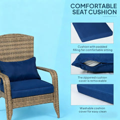 Bellemave® Outdoor All - Weather Rattan Fire Pit Chair with Soft Cushions, Tall Curved Backrest and Comfortable Armrests for Deck or Garden, Dark Blue - Bellemave