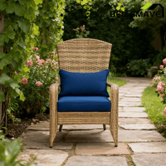 Bellemave® Outdoor All - Weather Rattan Fire Pit Chair with Soft Cushions, Tall Curved Backrest and Comfortable Armrests for Deck or Garden, Dark Blue - Bellemave