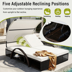 Bellemave® Outdoor Steel Frame Sun Lounger with Adjustable Backrest,Patio Double Sunbed with Hidden Side Table & Arched Armrests - Bellemave