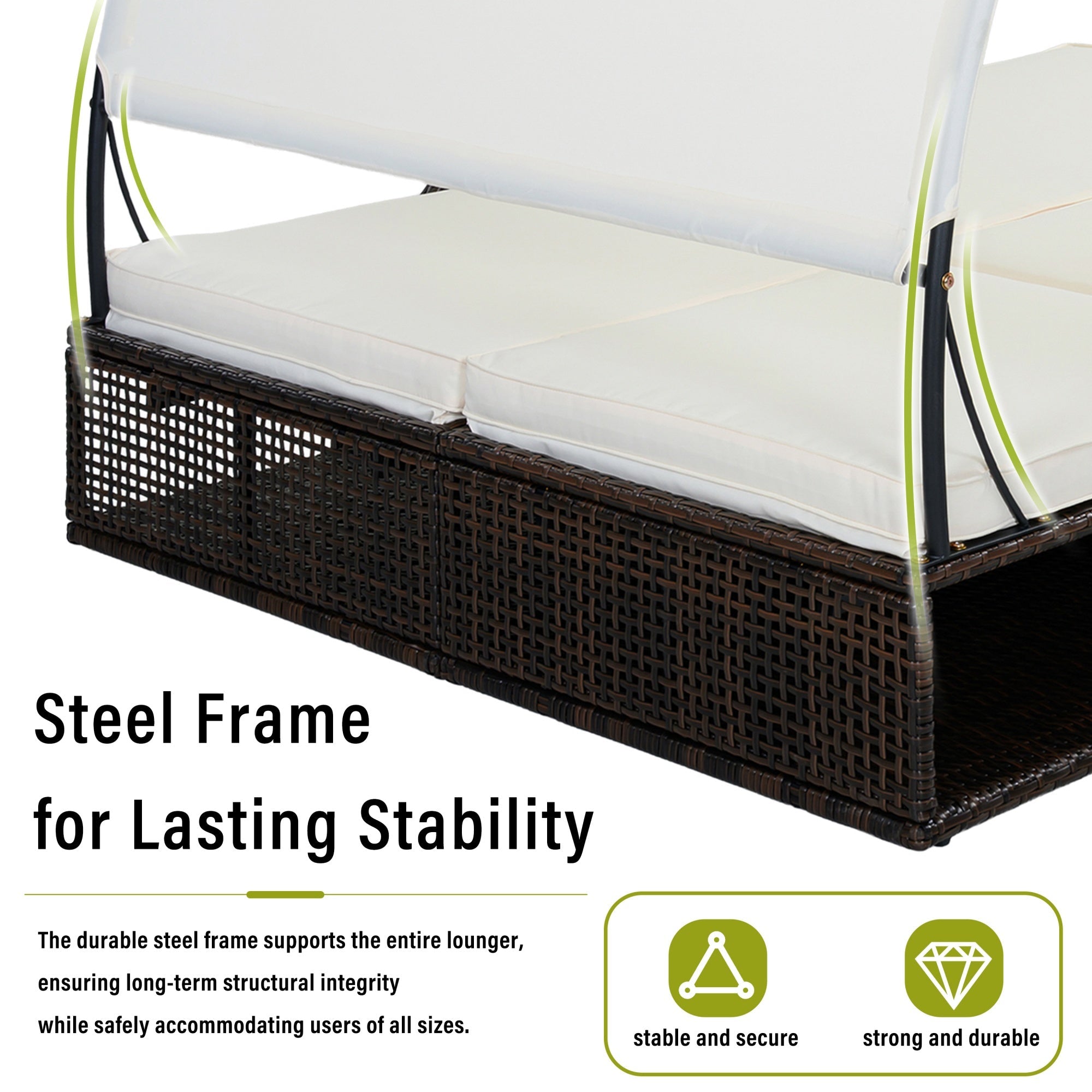 Bellemave® Outdoor Steel Frame Sun Lounger with Adjustable Backrest,Patio Double Sunbed with Hidden Side Table & Arched Armrests - Bellemave