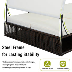 Bellemave® Outdoor Steel Frame Sun Lounger with Adjustable Backrest,Patio Double Sunbed with Hidden Side Table & Arched Armrests - Bellemave