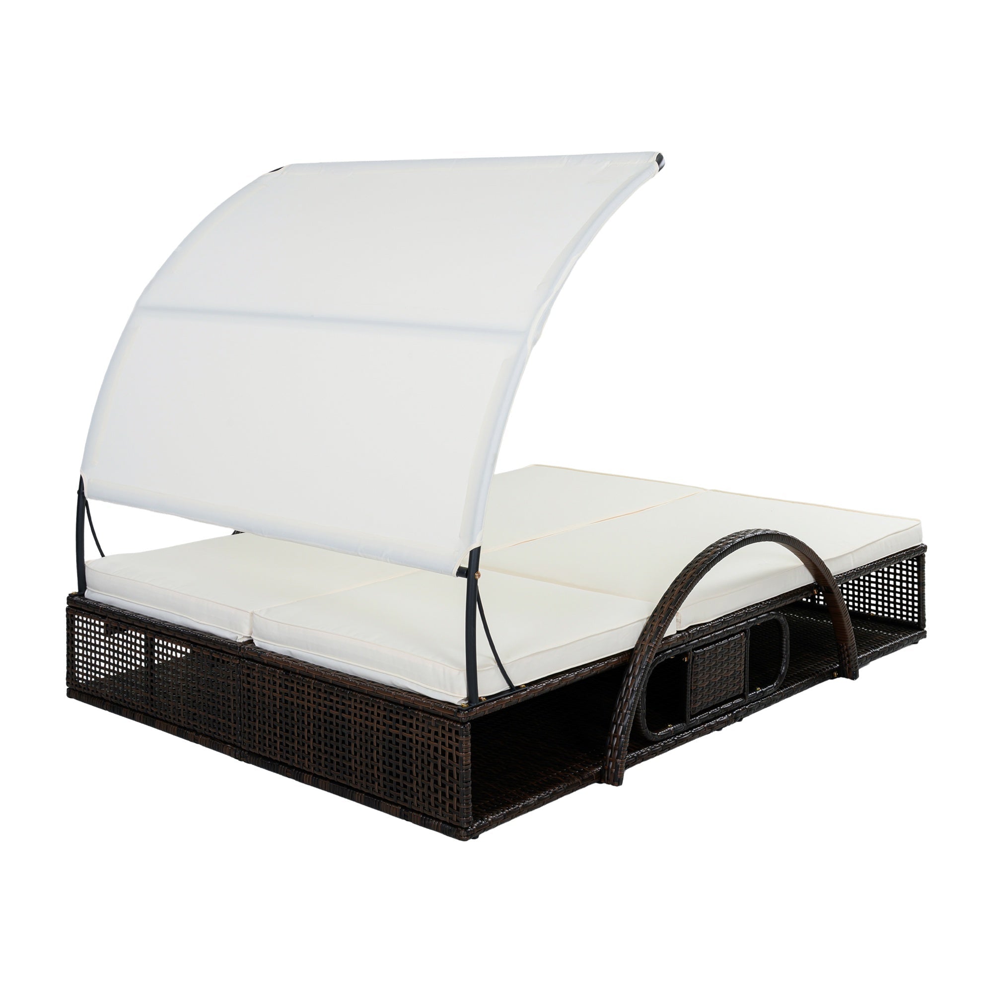 Bellemave® Outdoor Steel Frame Sun Lounger with Adjustable Backrest,Patio Double Sunbed with Hidden Side Table & Arched Armrests - Bellemave