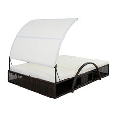 Bellemave® Outdoor Steel Frame Sun Lounger with Adjustable Backrest,Patio Double Sunbed with Hidden Side Table & Arched Armrests - Bellemave