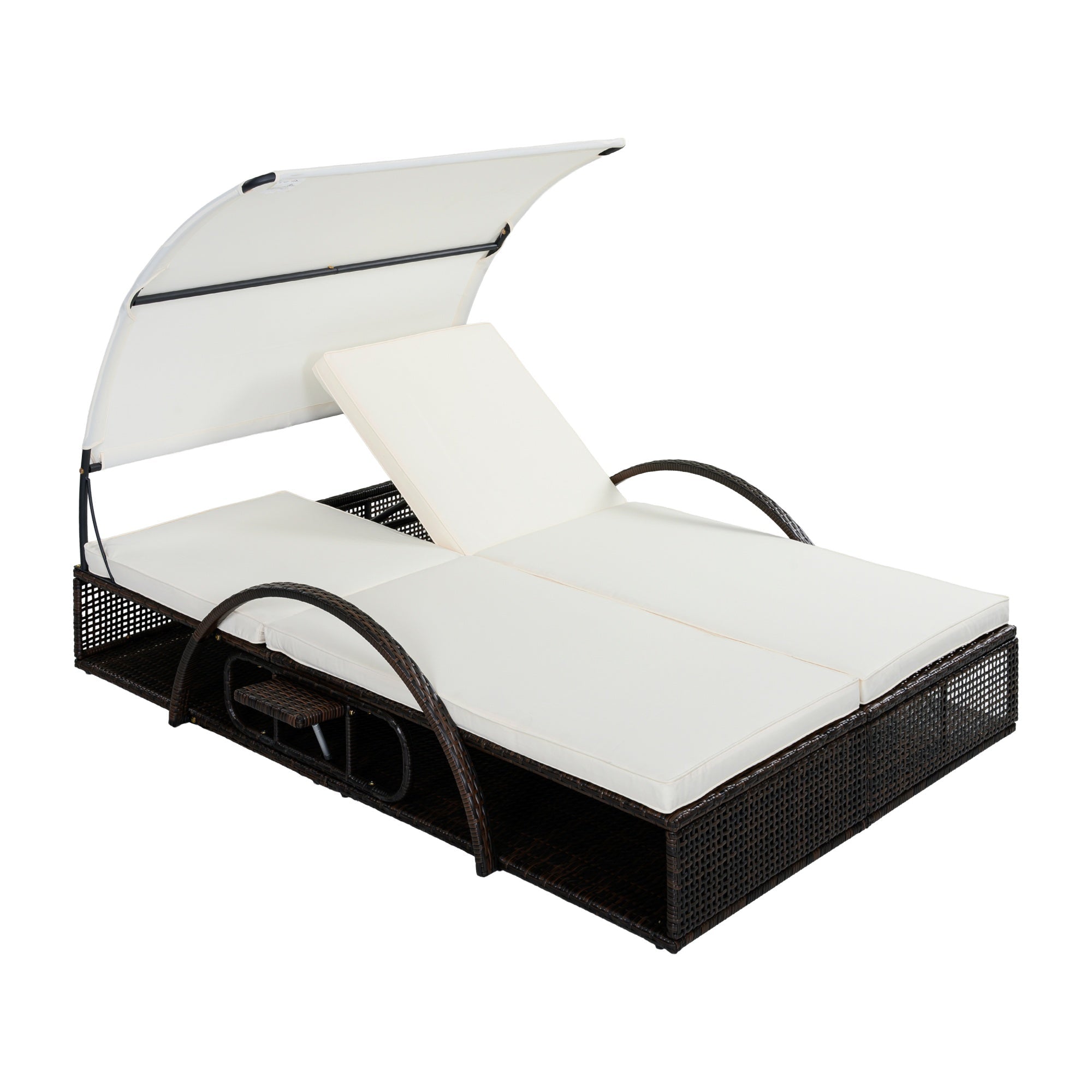 Bellemave® Outdoor Steel Frame Sun Lounger with Adjustable Backrest,Patio Double Sunbed with Hidden Side Table & Arched Armrests - Bellemave