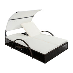 Bellemave® Outdoor Steel Frame Sun Lounger with Adjustable Backrest,Patio Double Sunbed with Hidden Side Table & Arched Armrests - Bellemave