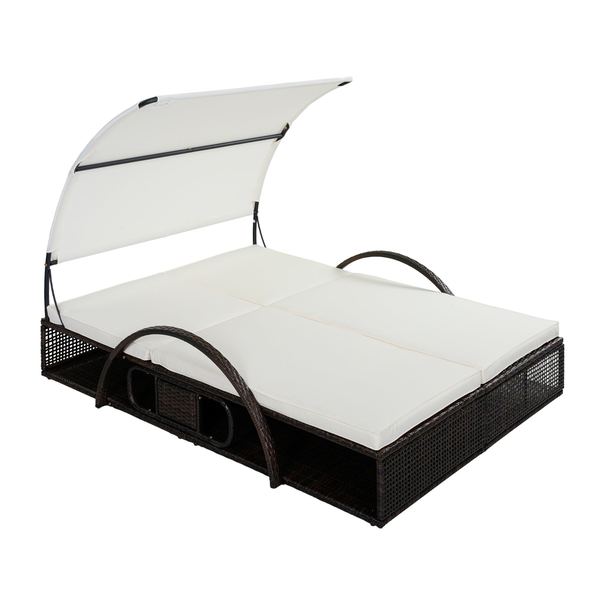 Bellemave® Outdoor Steel Frame Sun Lounger with Adjustable Backrest,Patio Double Sunbed with Hidden Side Table & Arched Armrests - Bellemave