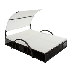 Bellemave® Outdoor Steel Frame Sun Lounger with Adjustable Backrest,Patio Double Sunbed with Hidden Side Table & Arched Armrests - Bellemave