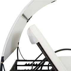 Bellemave® Outdoor Steel Frame Sun Lounger with Adjustable Backrest,Patio Double Sunbed with Hidden Side Table & Arched Armrests - Bellemave