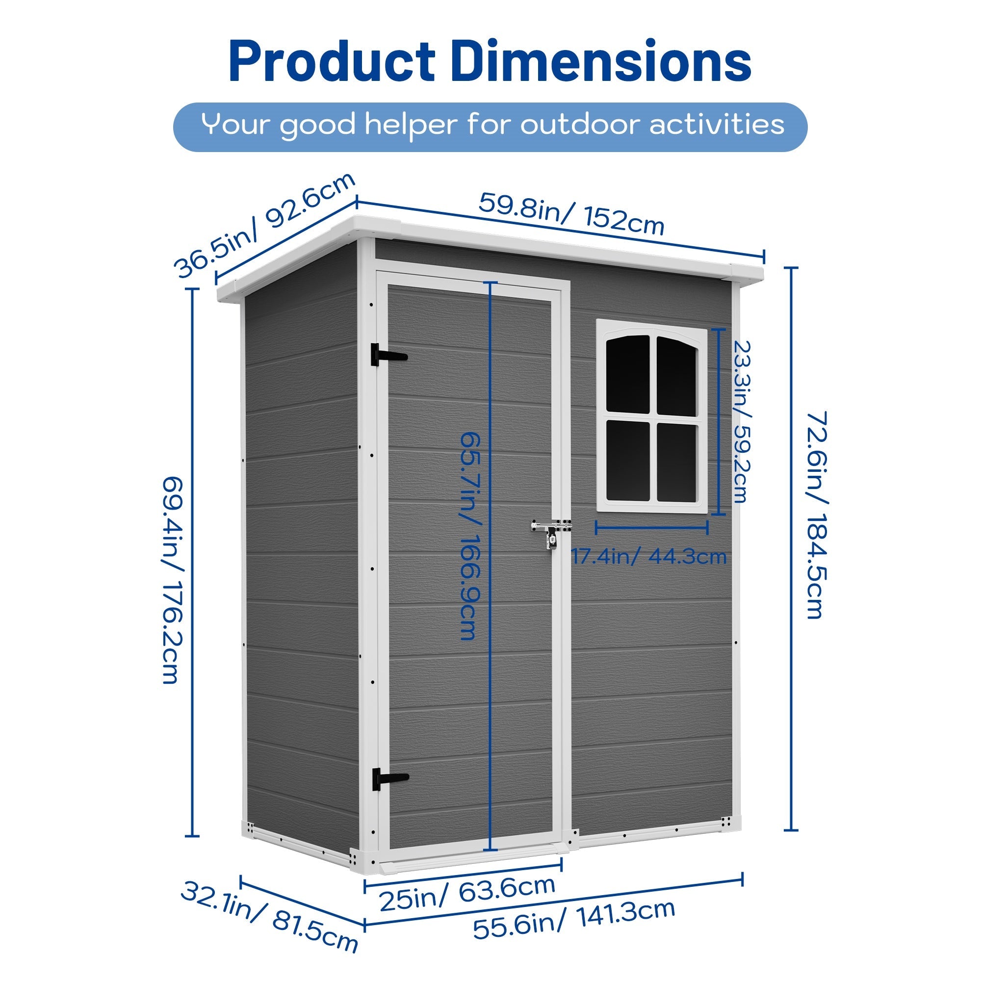 Bellemave® Outdoor Storage Shed with Floor, Waterproof Lockable Storage Shed with Window, Plastic Outside Tool Storage for Garden, Backyard, Patio, Lawn,Gray - Bellemave