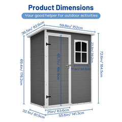 Bellemave® Outdoor Storage Shed with Floor, Waterproof Lockable Storage Shed with Window, Plastic Outside Tool Storage for Garden, Backyard, Patio, Lawn,Gray - Bellemave