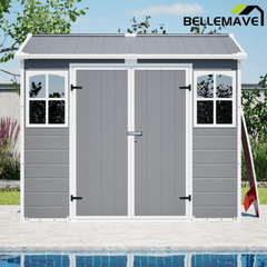 Bellemave® Outdoor Storage Shed with Floor, Waterproof Lockable Storage Shed with Window, Plastic Outside Tool Storage for Garden, Backyard, Patio, Lawn,Gray - Bellemave