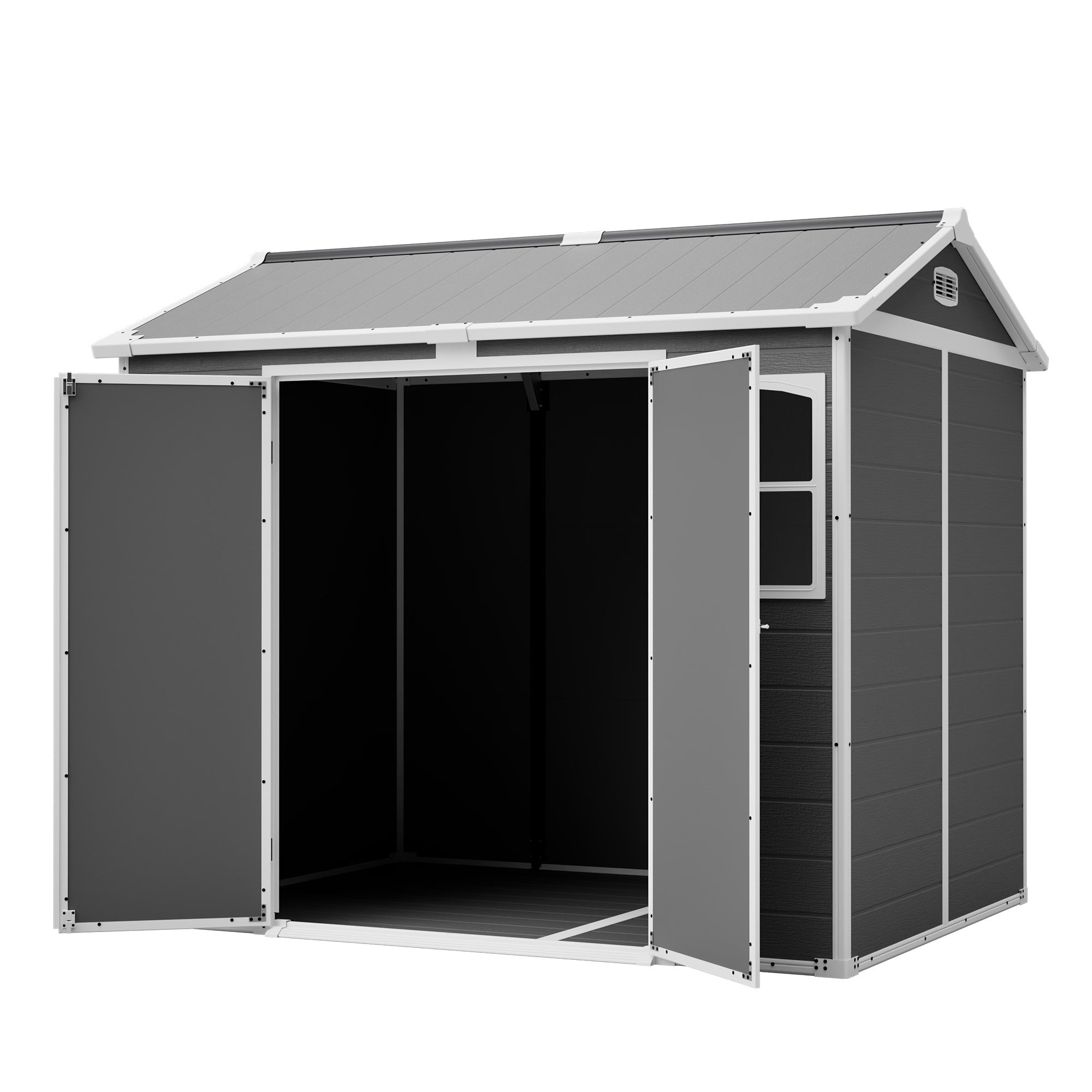 Bellemave® Outdoor Storage Shed with Floor, Waterproof Lockable Storage Shed with Window, Plastic Outside Tool Storage for Garden, Backyard, Patio, Lawn,Gray - Bellemave