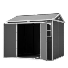 Bellemave® Outdoor Storage Shed with Floor, Waterproof Lockable Storage Shed with Window, Plastic Outside Tool Storage for Garden, Backyard, Patio, Lawn,Gray - Bellemave