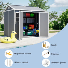 Bellemave® Outdoor Storage Shed with Floor, Waterproof Lockable Storage Shed with Window, Plastic Outside Tool Storage for Garden, Backyard, Patio, Lawn,Gray - Bellemave