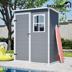 Bellemave® Outdoor Storage Shed with Floor, Waterproof Lockable Storage Shed with Window, Plastic Outside Tool Storage for Garden, Backyard, Patio, Lawn,Gray - Bellemave