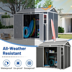Bellemave® Outdoor Storage Shed with Floor, Waterproof Lockable Storage Shed with Window, Plastic Outside Tool Storage for Garden, Backyard, Patio, Lawn,Gray - Bellemave