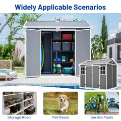 Bellemave® Outdoor Storage Shed with Floor, Waterproof Lockable Storage Shed with Window, Plastic Outside Tool Storage for Garden, Backyard, Patio, Lawn,Gray - Bellemave