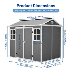 Bellemave® Outdoor Storage Shed with Floor, Waterproof Lockable Storage Shed with Window, Plastic Outside Tool Storage for Garden, Backyard, Patio, Lawn,Gray - Bellemave