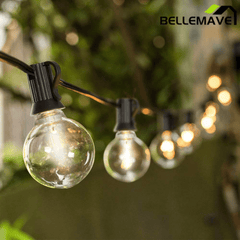 Bellemave® Outdoor String Lights, Plug - in Waterproof Patio Lights with Shatterproof Bulbs, Warm White Outdoor Hanging Light Decor - Bellemave