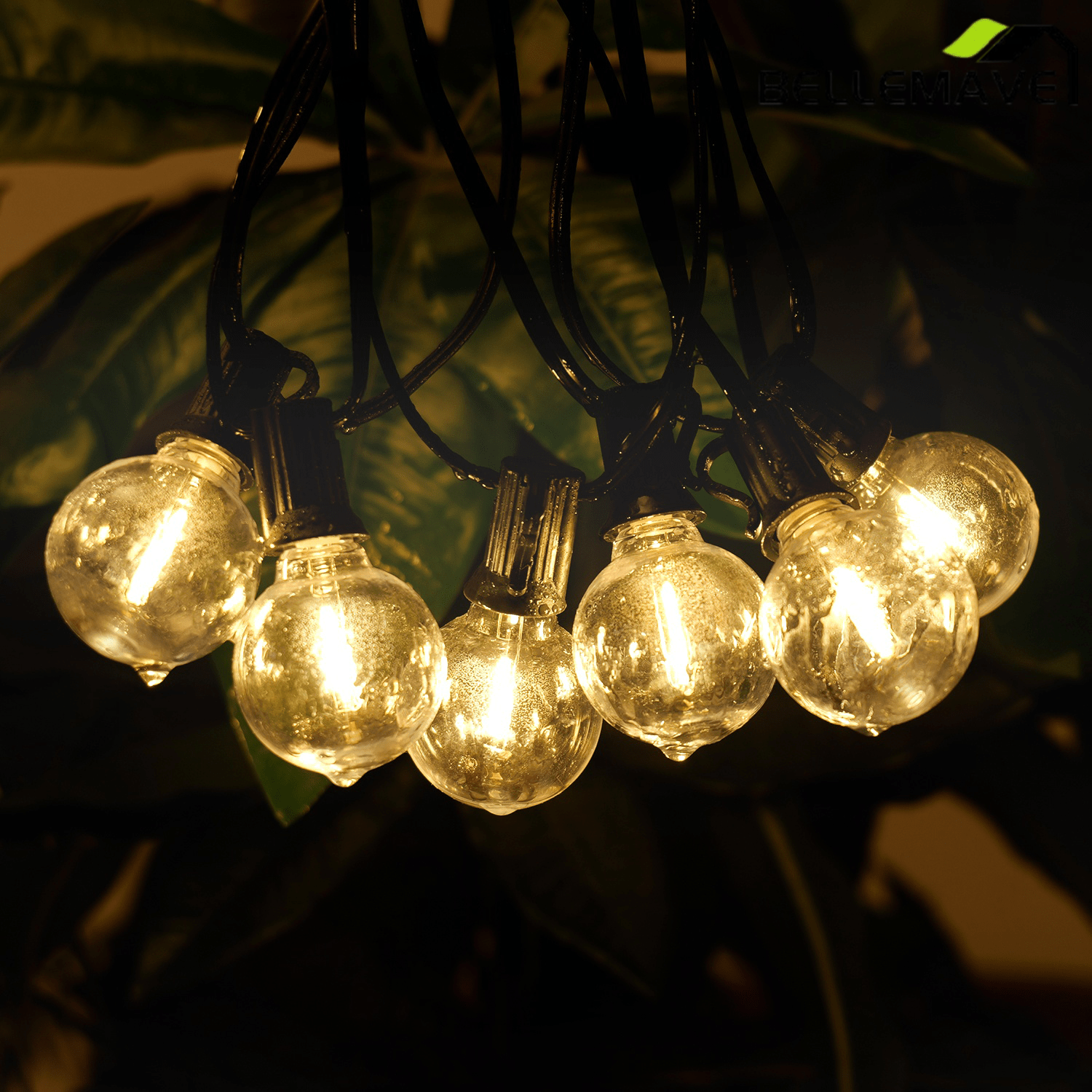 Bellemave® Outdoor String Lights, Plug - in Waterproof Patio Lights with Shatterproof Bulbs, Warm White Outdoor Hanging Light Decor - Bellemave
