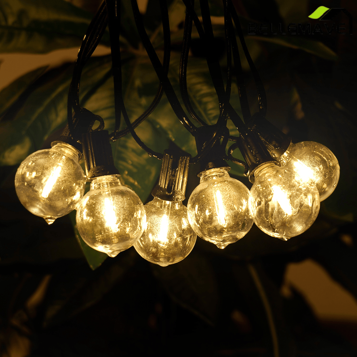 Bellemave® Outdoor String Lights, Plug - in Waterproof Patio Lights with Shatterproof Bulbs, Warm White Outdoor Hanging Light Decor - Bellemave