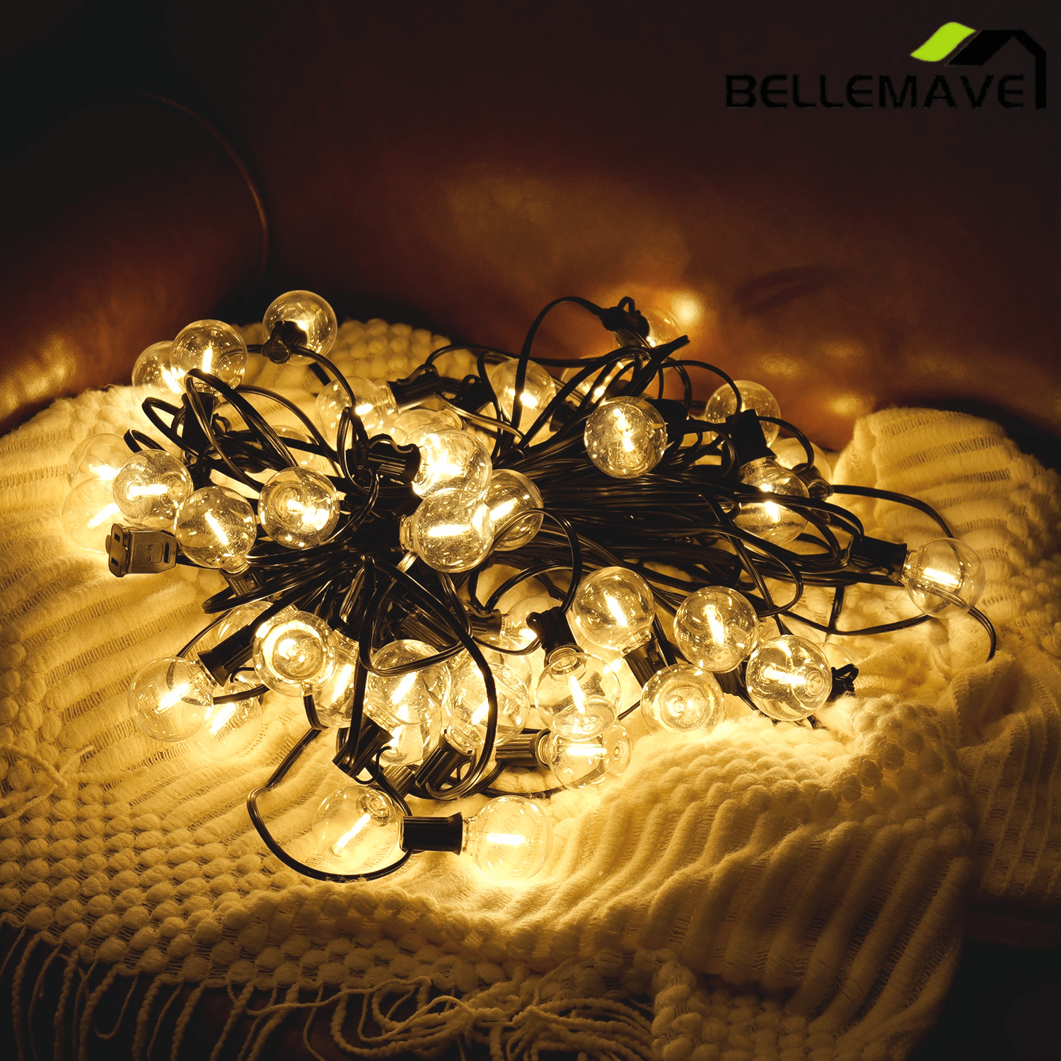 Bellemave® Outdoor String Lights, Plug - in Waterproof Patio Lights with Shatterproof Bulbs, Warm White Outdoor Hanging Light Decor - Bellemave