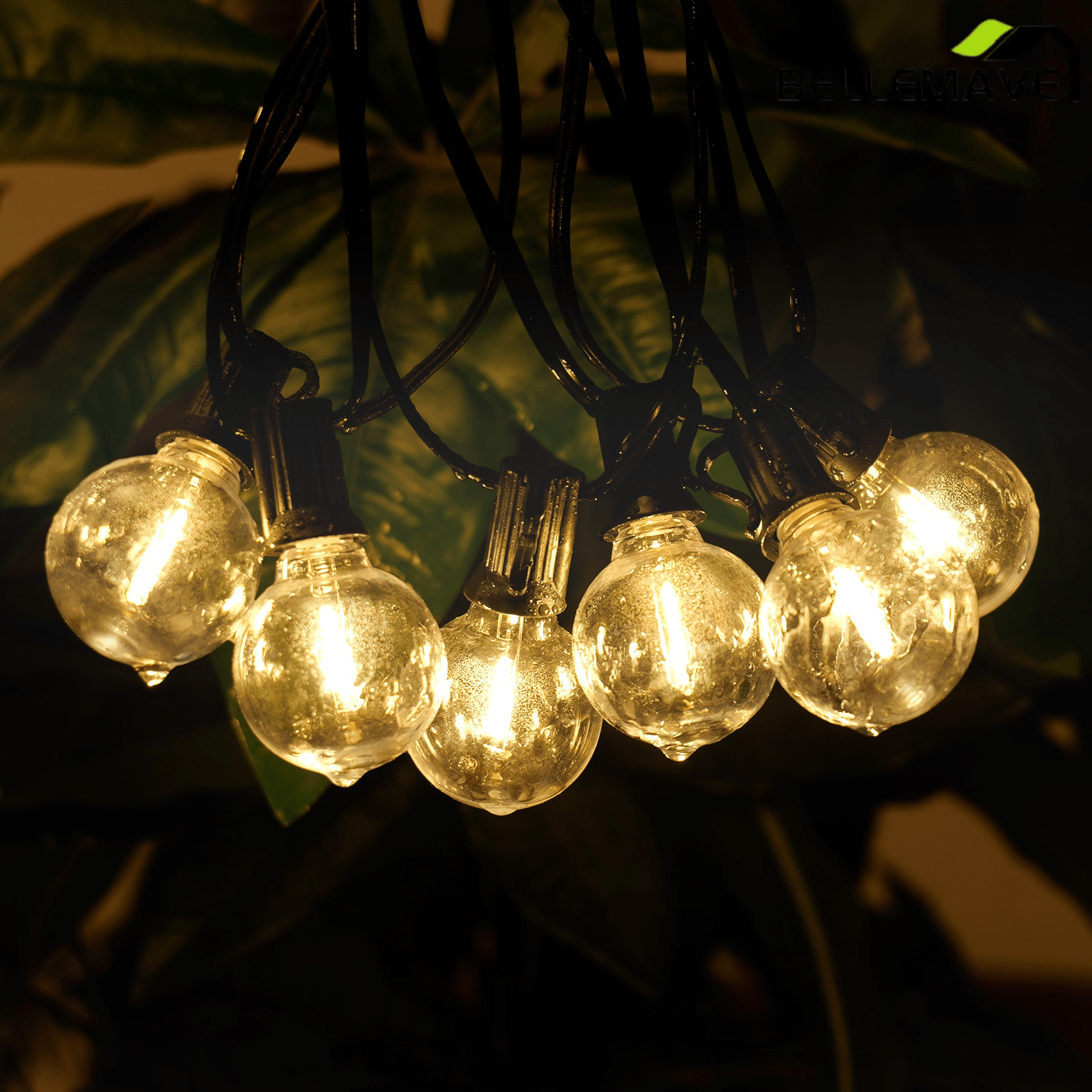 Bellemave® Outdoor String Lights, Plug - in Waterproof Patio Lights with Shatterproof Bulbs, Warm White Outdoor Hanging Light Decor - Bellemave