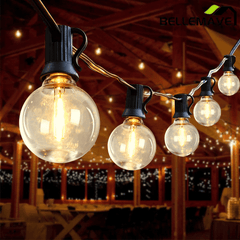 Bellemave® Outdoor String Lights, Plug - in Waterproof Patio Lights with Shatterproof Bulbs, Warm White Outdoor Hanging Light Decor - Bellemave