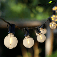Bellemave® Outdoor String Lights, Plug - in Waterproof Patio Lights with Shatterproof Bulbs, Warm White Outdoor Hanging Light Decor - Bellemave