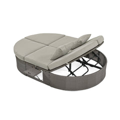 Bellemave® Outdoor Sun Bed Patio 2 - Person Daybed with Cushions and Pillows, Rattan Garden Reclining Chaise Lounge with Adjustable Backrests and Foldable Cup Trays for Lawn,Poolside（Gray ） - Bellemave