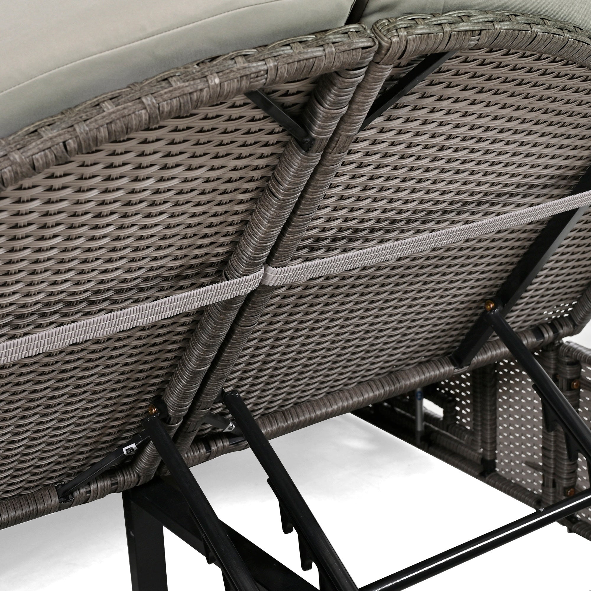 Bellemave® Outdoor Sun Bed Patio 2 - Person Daybed with Cushions and Pillows, Rattan Garden Reclining Chaise Lounge with Adjustable Backrests and Foldable Cup Trays for Lawn,Poolside（Gray ） - Bellemave