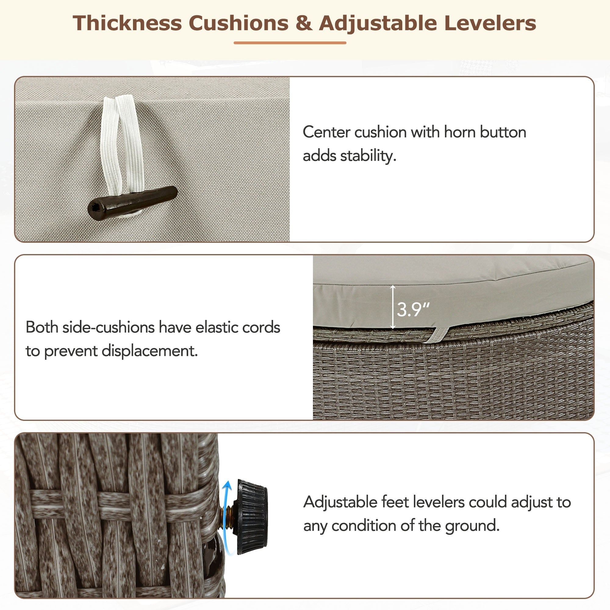 Bellemave® Outdoor Sun Bed Patio 2 - Person Daybed with Cushions and Pillows, Rattan Garden Reclining Chaise Lounge with Adjustable Backrests and Foldable Cup Trays for Lawn,Poolside（Gray ） - Bellemave