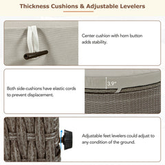 Bellemave® Outdoor Sun Bed Patio 2 - Person Daybed with Cushions and Pillows, Rattan Garden Reclining Chaise Lounge with Adjustable Backrests and Foldable Cup Trays for Lawn,Poolside（Gray ） - Bellemave