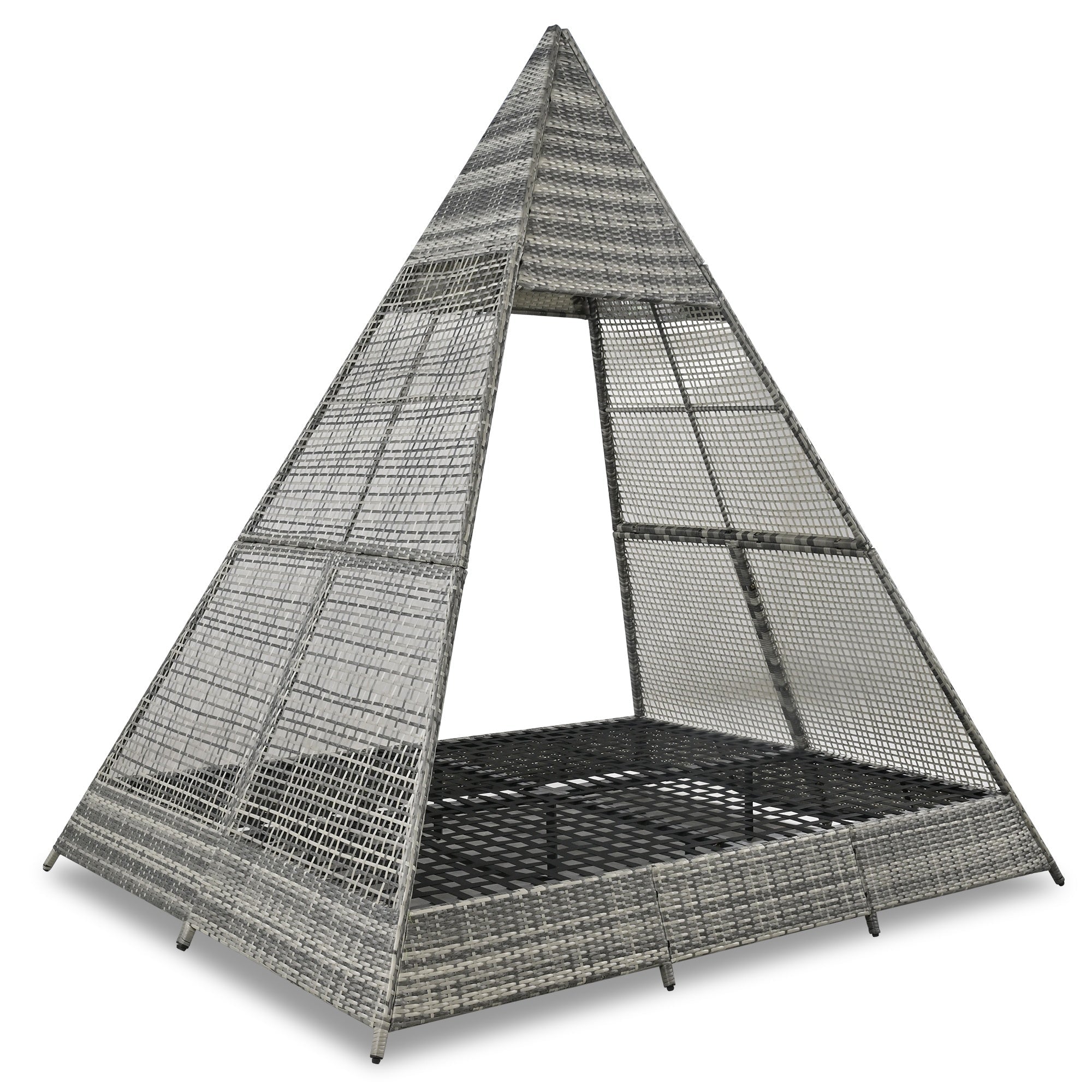 Bellemave® Outdoor Sunbed with Cushions and Colorful Pillows,Tent Shape Wicker Patio Daybed 90.5"" Length Lounge Bed for Patio Lawn Garden Backyard Porch Pool（Gray+Blue ） - Bellemave