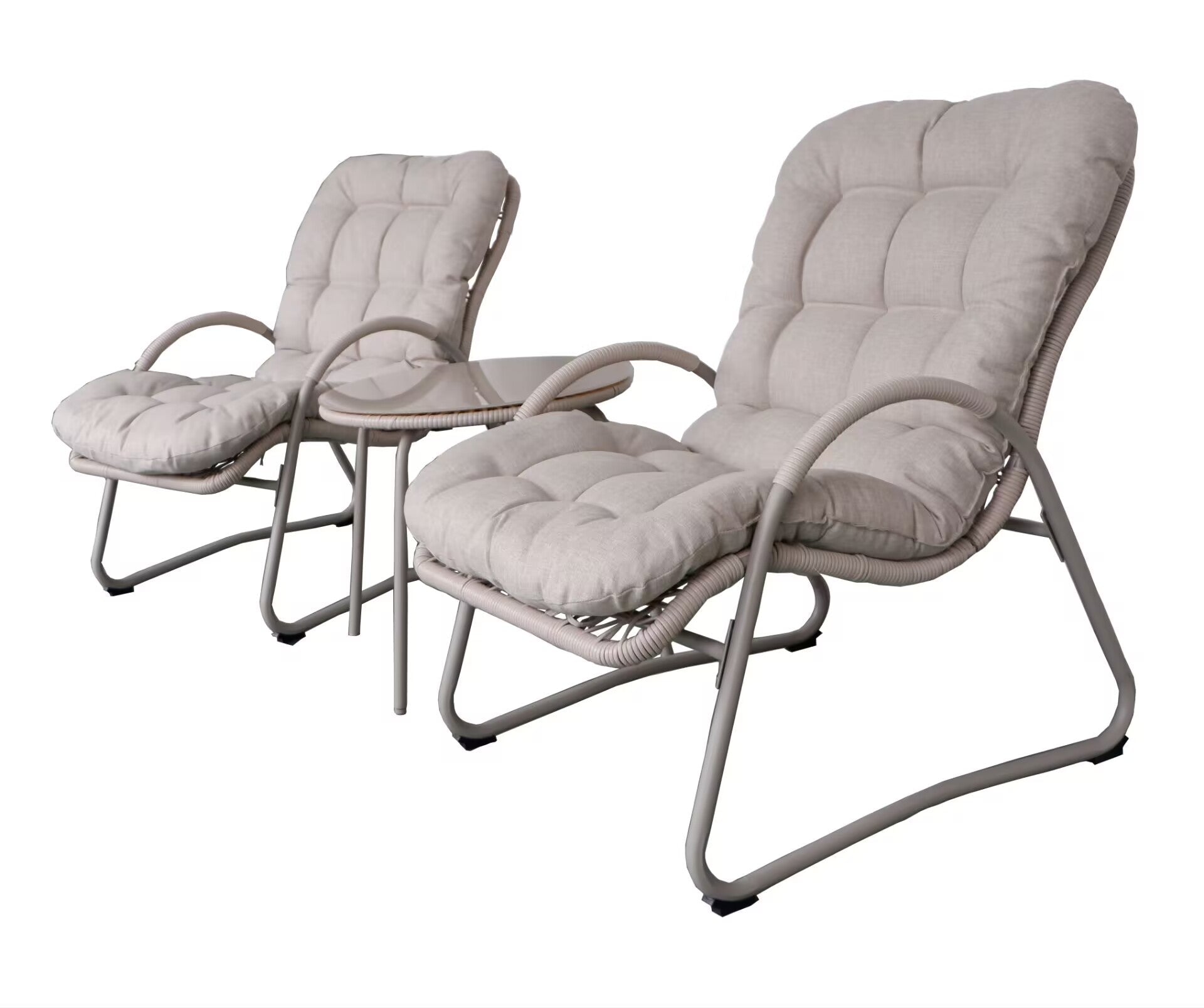 Bellemave® Outdoor Wicker Lounge Chair Set of 3, Iron Frame Rattan Accent Chair with Side Table, Off White - Bellemave