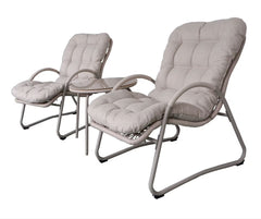 Bellemave® Outdoor Wicker Lounge Chair Set of 3, Iron Frame Rattan Accent Chair with Side Table, Off White - Bellemave