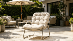 Bellemave® Outdoor Wicker Lounge Chair Set of 3, Iron Frame Rattan Accent Chair with Side Table, Off White - Bellemave