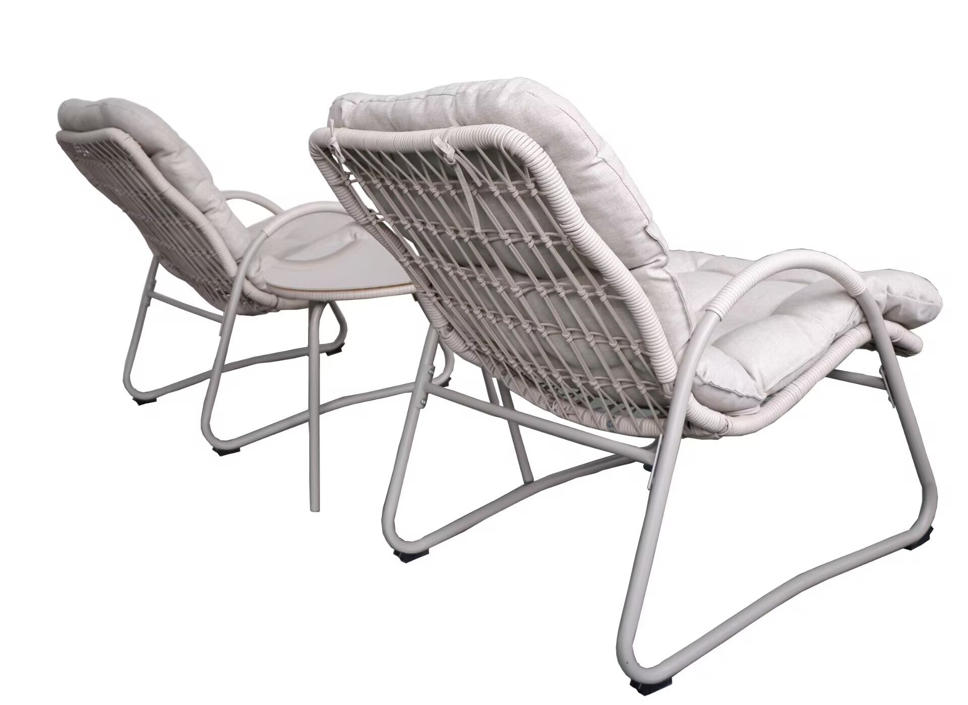 Bellemave® Outdoor Wicker Lounge Chair Set of 3, Iron Frame Rattan Accent Chair with Side Table, Off White - Bellemave