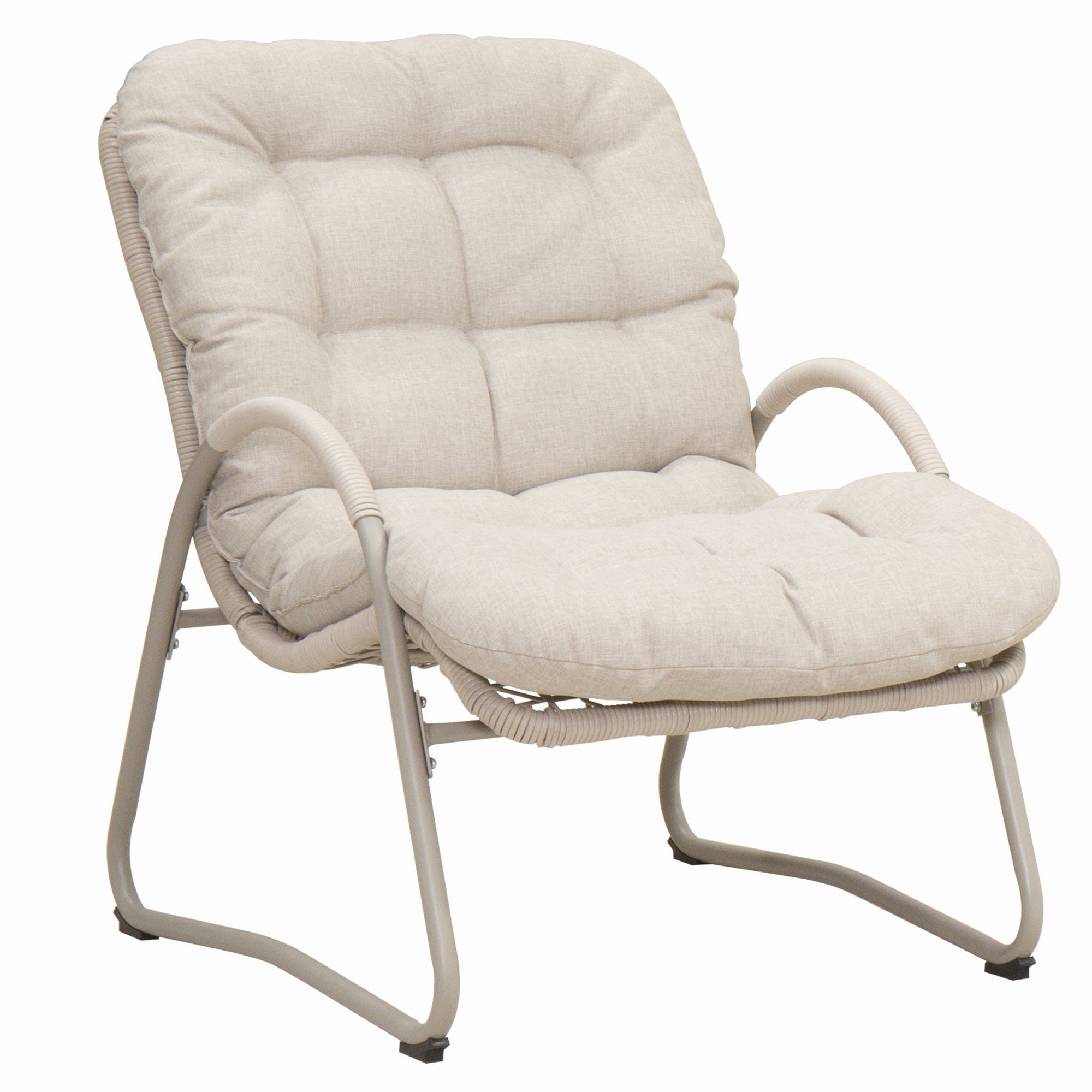 Bellemave® Outdoor Wicker Lounge Chair Set of 3, Iron Frame Rattan Accent Chair with Side Table, Off White - Bellemave