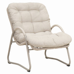 Bellemave® Outdoor Wicker Lounge Chair Set of 3, Iron Frame Rattan Accent Chair with Side Table, Off White - Bellemave