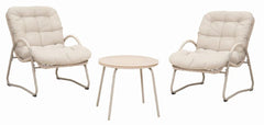 Bellemave® Outdoor Wicker Lounge Chair Set of 3, Iron Frame Rattan Accent Chair with Side Table, Off White - Bellemave