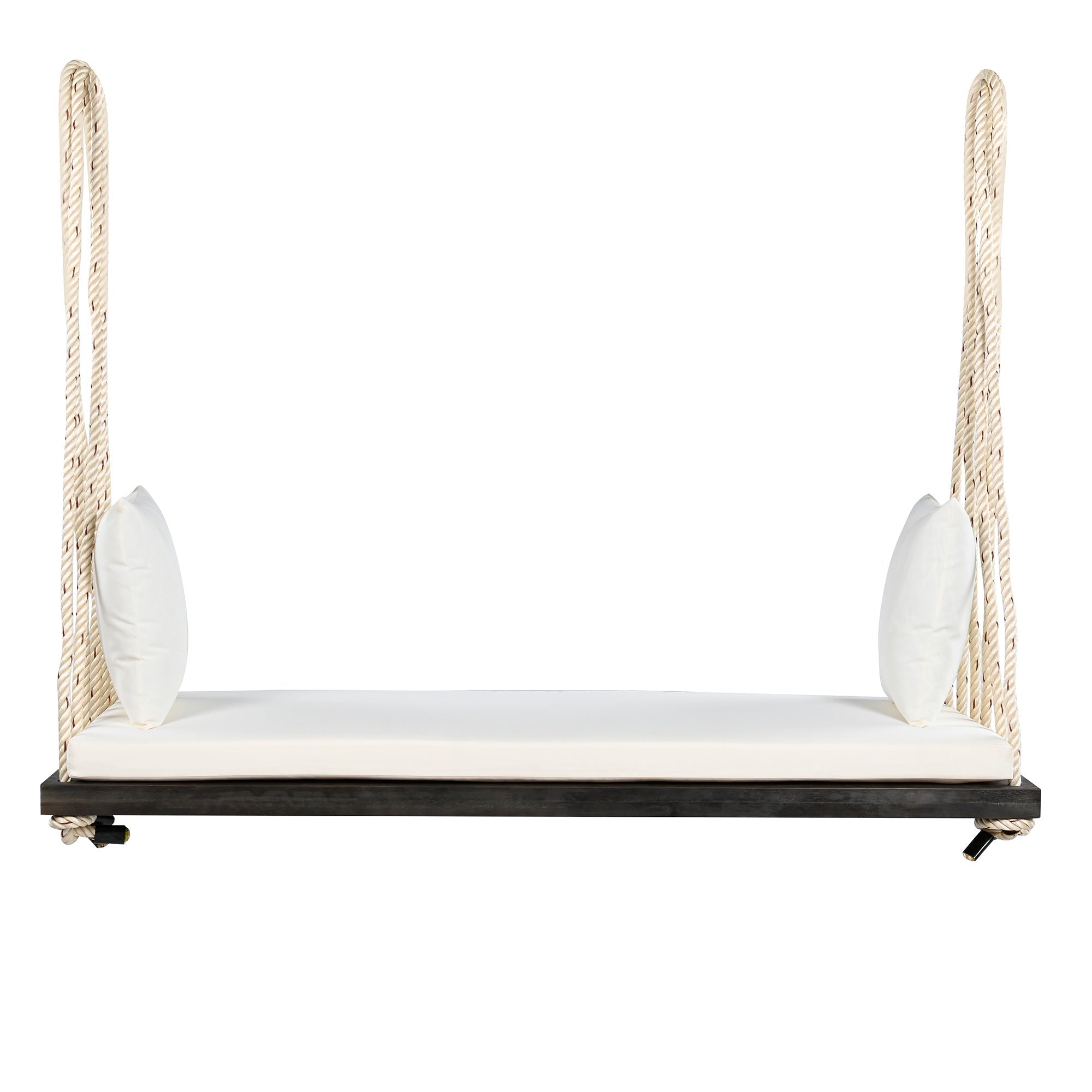 Bellemave® Outdoor Wooden Porch Swing – 2 - Seat Hanging Bench with Cushion & Pillows, Brown - Bellemave