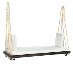Bellemave® Outdoor Wooden Porch Swing – 2 - Seat Hanging Bench with Cushion & Pillows, Brown - Bellemave